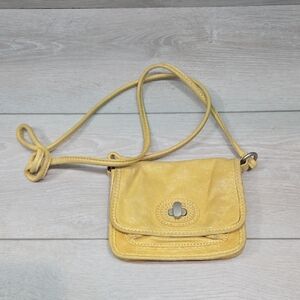 Fossil Women Mini Yellow Leather Crossbody Bag Hobo Boho Purse